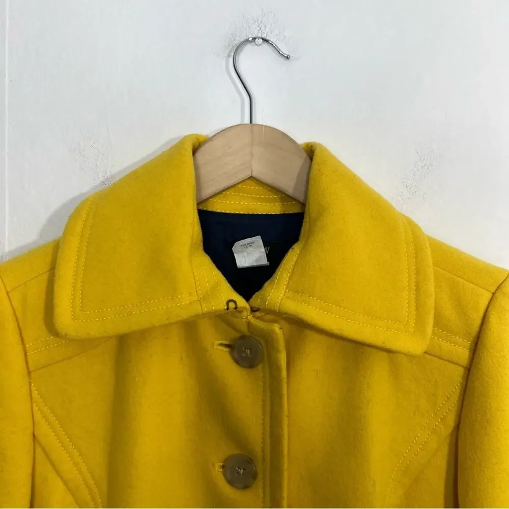 J Crew Stadium Cloth Majesty Bright Yellow Pea Coat Jacket Size 8 - Picture 3 of 13